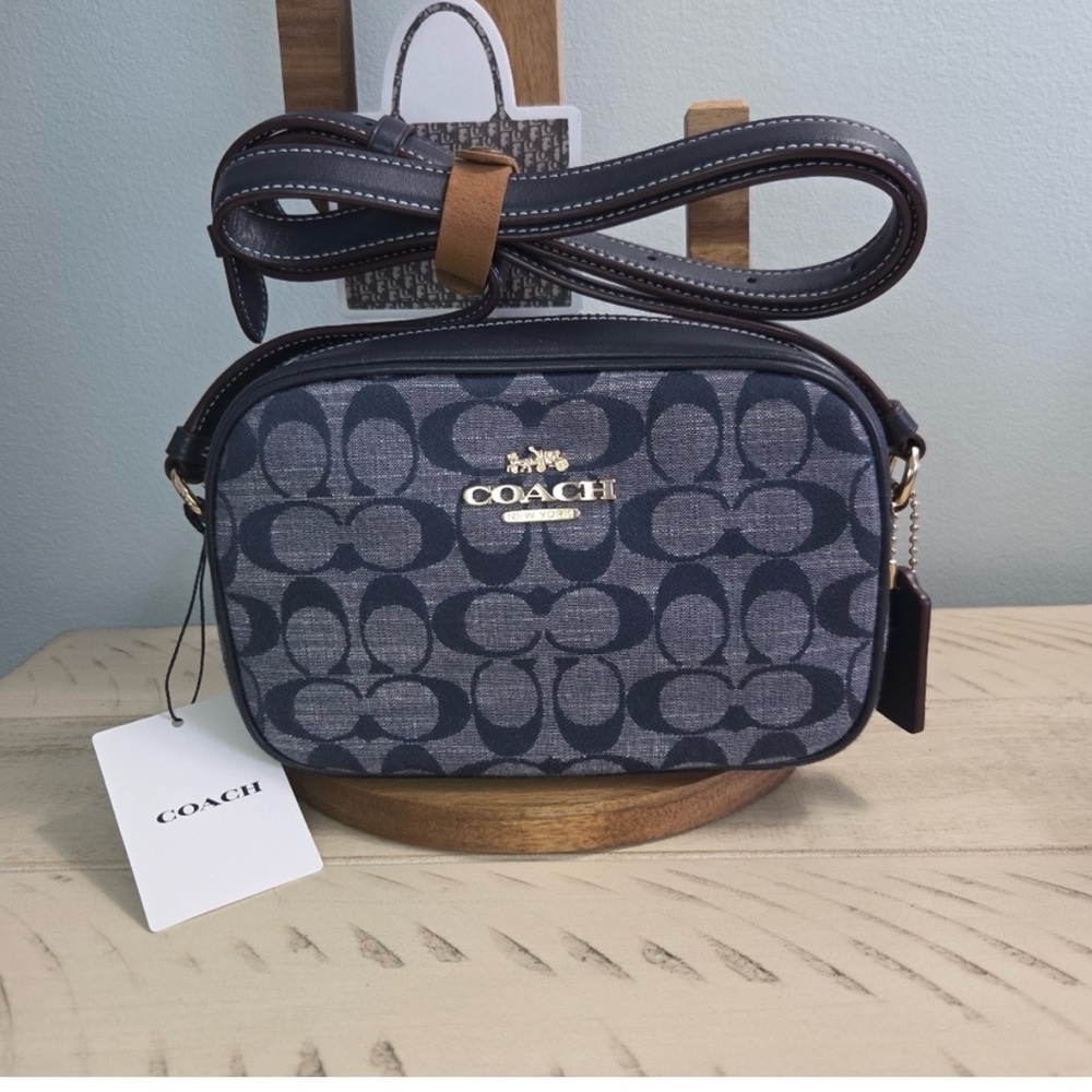 COACH Mini Jamie Camera Bag in Signature Chambray & Leather Denim Multi NWOT